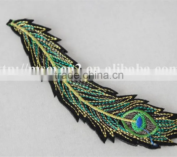 Good Looking Green Color Applique Embroidery Design Patch Peacock Feathers Decoration Garment photo-2