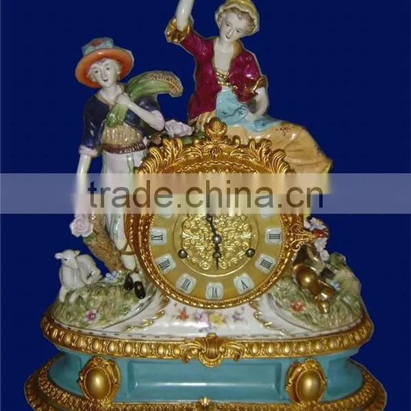 Emperial Cellectable World Treasure Gold Plated Brass Engraved Table Clock, Noble Crown Turquoise Ceramic Decorative Desk Clock photo-2