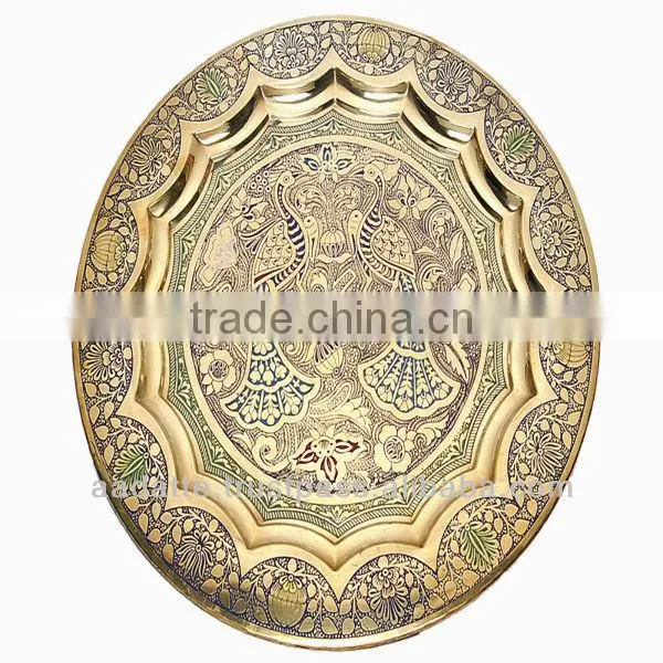 Grande Wall Hanging Decorative Hand Painted Embossed Brass Plate