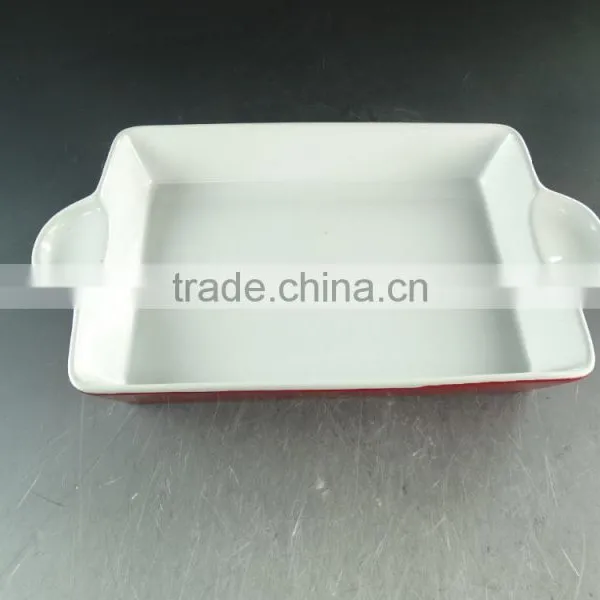 Red Color Glazed Ceramic Bakeware Bake Plate With Handles in Stock for Wholesale photo-2