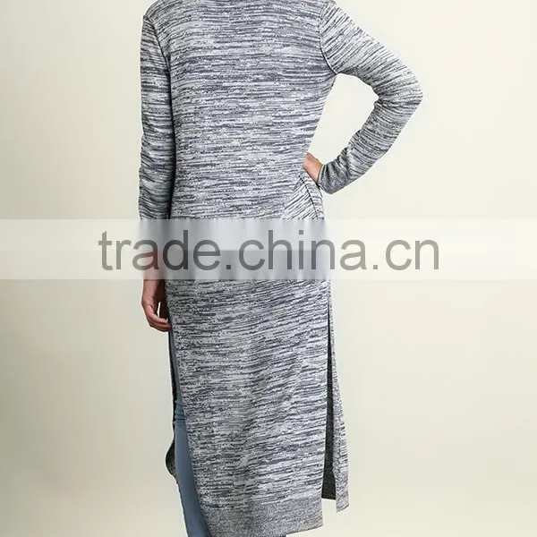 Casual Wear Clothing Manufacturer OEM Custom Made Cotton Polyester Heather Knit Open Cardigan Lounge Ladies Long Tail Blouses photo-3