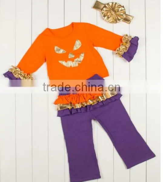 China Product and Low Price Wholesale Golden Autumn Outfits With Headband for 6monthes -8years Baby Kids Warmer photo-3