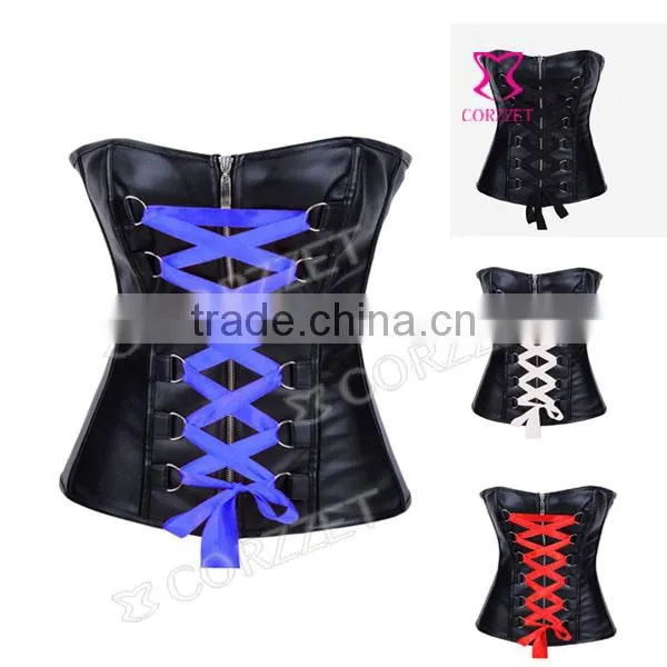 High Quality Girls Zipper Leather Corset Bustier Tops Various Colors