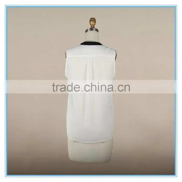 Tops For Women 2016 Cross Over Sleeveless Chiffon Blouse Cheap With Gold Chain photo-2