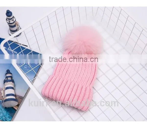 Factory Supply 14cm Fox Fur Ball Cap Pom Poms Winter Hat for Women Girl 's Wool Hat Knitted Cotton Beanies Cap Brand New Design photo-5