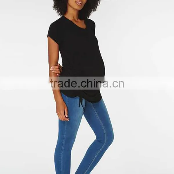 Black Jersey Top With Drawstring Tie Detailing Maternity Clothes Manufacturers photo-3