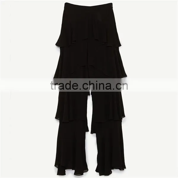 2017 Spring Womens Elegant Fancy Side Zip off Frilled Long Dress Pants photo-6