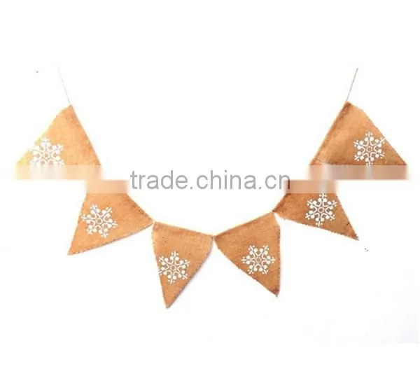 Winter Christmas Shabby Snowflake Snow Hessian Burlap Decoration Banner Bunting photo-2