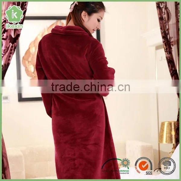 Plain Dyed Coral Fleece Homewear Sexy Lady Bathrobe photo-2