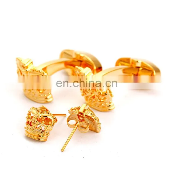 Custom Cufflink Set 18 Gold Crown Cufflinks and Earings photo-2