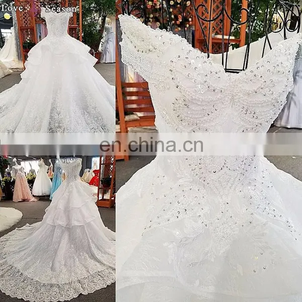 LS00348 off Shoulder Elegant Ivory Peplum Long Train Lace up Organza Wedding Gowns Philippines photo-2