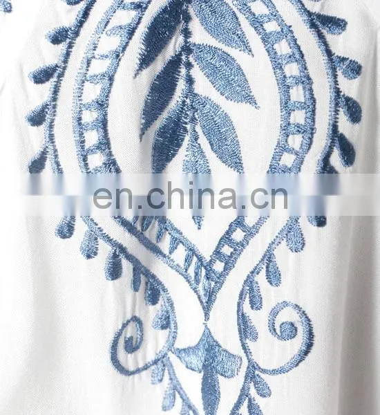 CHEFON Long Sleeve Vintage Women White Cotton Embroidery Blouses photo-3