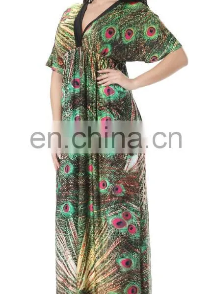6029# Latest Fashion 2017 Peacock Fat Ladies Floral Printed Summer Casual Maxi Bohemian Maternity Dress Plus Size Women Clothing photo-3
