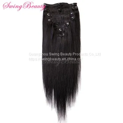 Clip in Natural Black Remy Human Hair Extensions Full Hair End photo-2