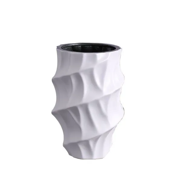 Irregularity Paper Folding Whirlwind Gear White Custom Made Ceramic Vase Bottle Art Decoration photo-5