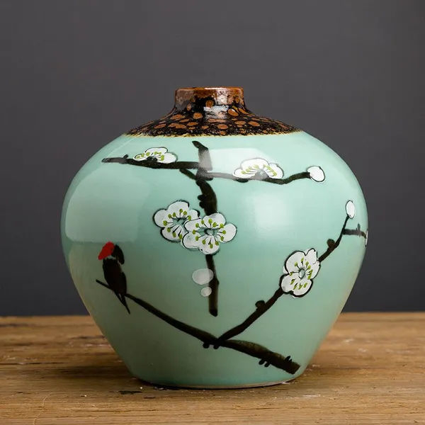 Green Chinese Style Hand Made Paint Large Three-Piece Ceramic Vase For Home Table Decor photo-4