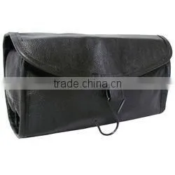 Black Top-grain Cowhide Leather Hanging Toiletry Bag Makeup Organizer Travel Wash Bag for Men photo-4