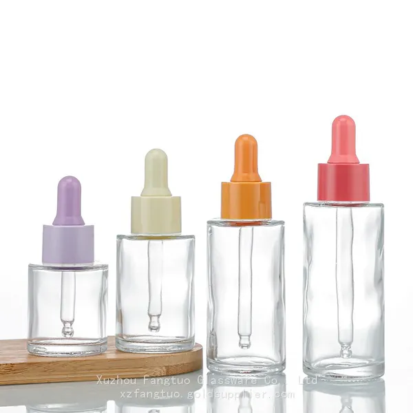 Clear Glass Dropper Bottle Round Multi Colors Dropper Cap Perfume Skin Care Oil Serum Essential Oil Dropper Bottles