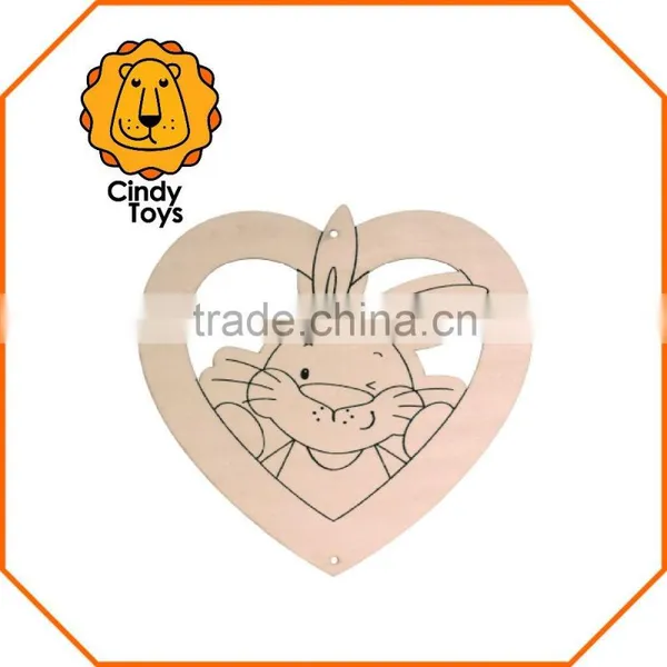 DIY Wooden Hanging Ornaments Bunny in a Heart Set of 3 for Easter photo-3