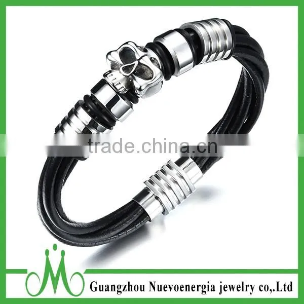 Unisex Jewelry Blue Genuine Leather Mens Bracelet Bangle Braided Durable Magnetic Clasp photo-2