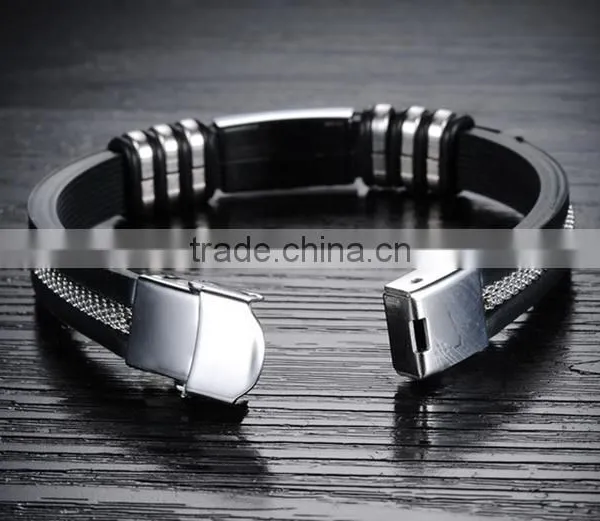 Hot Selling Silicon Bracelet Men Silicone Charm Bracelet Popular Style Stainless Steel Silicon Bracelet photo-3