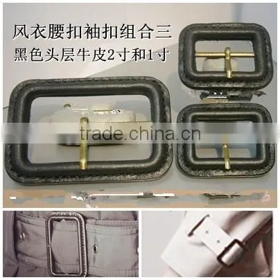 Matt Black Color Top Layer Genuine Leather Covered Coats Buckles photo-3