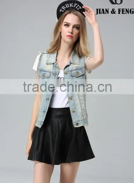 2016 High Quality New Fashion Europe America Denim Vest Wholesale Price photo-4