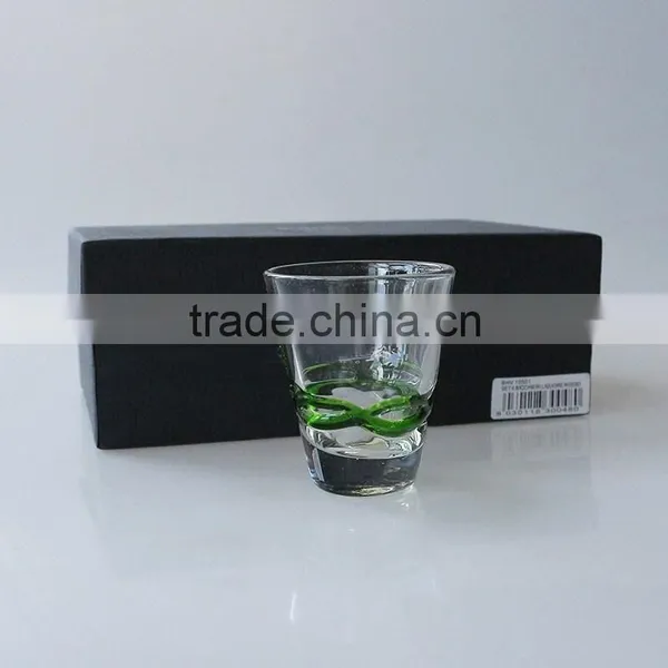 Leadfree Glass China Popular Open Mouth Green Garland Whisky Tumbler Shot Glass photo-2