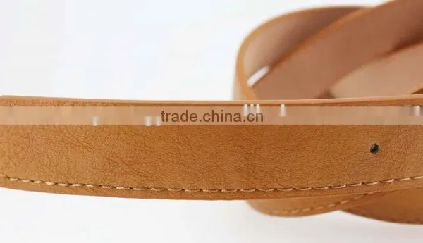 Women's Plain Brown PU Leather Belt With Rhinestone Buckle photo-6