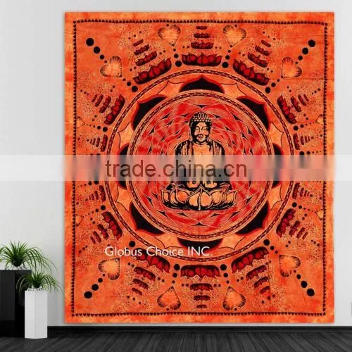 Indian Handmade Block Print Jaipur Lord Buddha Yoga Bohemian Wall Hanging Tapestry