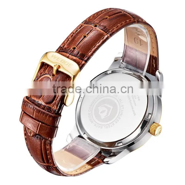 Luxury Brand Gold Military Genuine Leather Rhinestone Quartz Man Watch WEIDE 93008R photo-5
