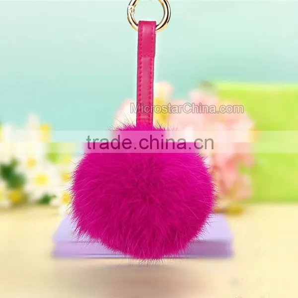 9cm Genuine Rex Rabbit Double Makeup Mirror Keychain Fur Ball Key Chain photo-2