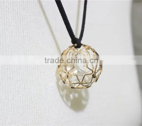 Goldtone Star Ball Cage Clear Diamond w/ Black String Pendant Necklace 2016 Fashion Style Wholesale photo-4
