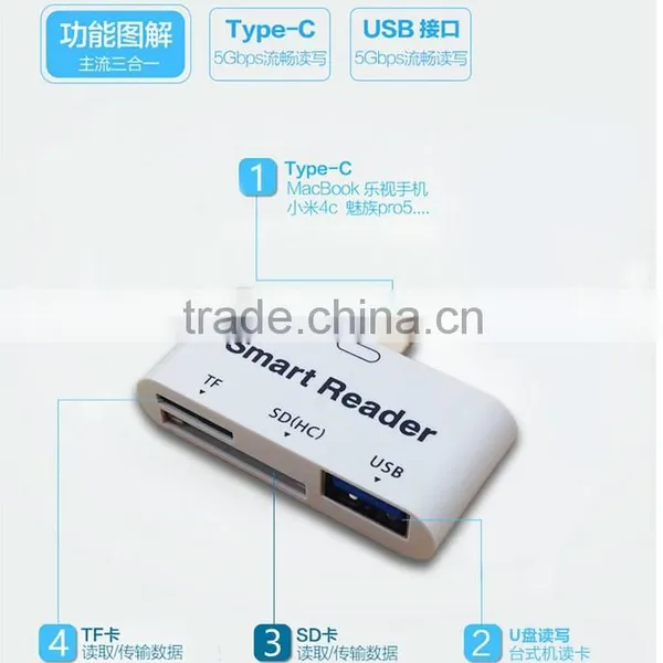 USB 3.1 Type C USB-C to USB 3.0 Female OTG Adapter & TF SD Smart Card Reader For PC Laptop Tablet Macbook photo-3