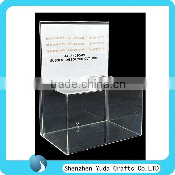 High Quality Large White Acrylic Suggestion Box Perspex Donation Box Plexiglass Charity Box With Lock and Brochure Holder photo-4
