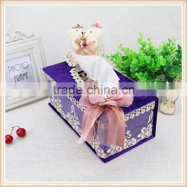 Upscale Velvet Fabric Tissue Box Holder With Double Bear photo-2