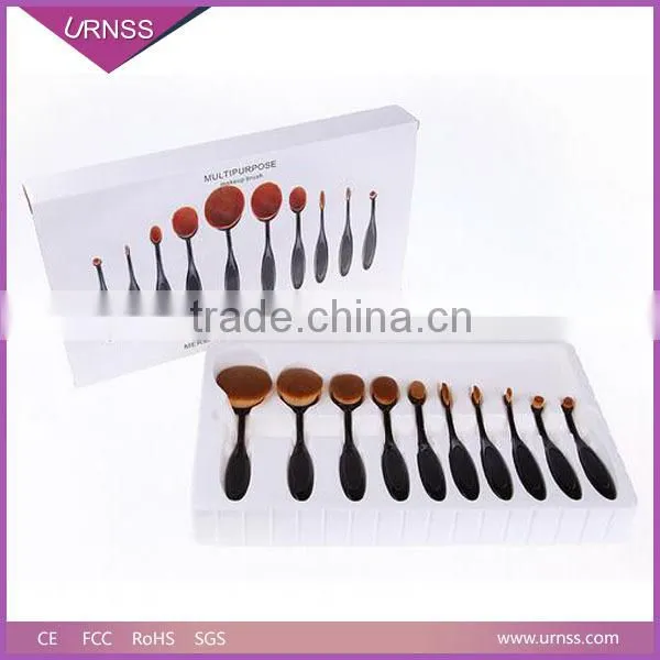 2016 Professional 10pcs Oval Toothbrush Makeup Brushes Set With Package photo-6