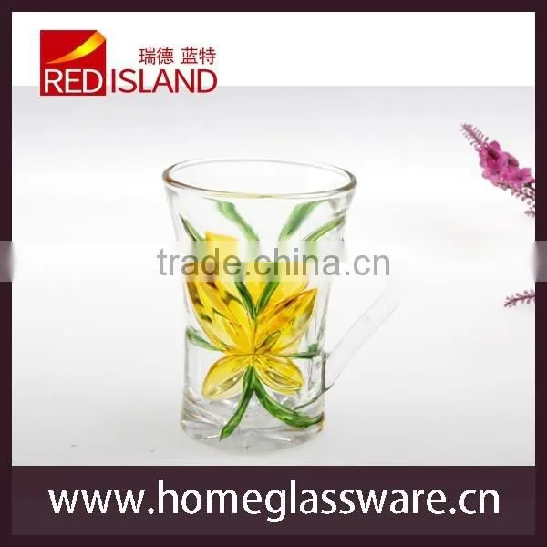 Hand Print Red Rose Pattern Glass Coffee Tea Mug photo-2