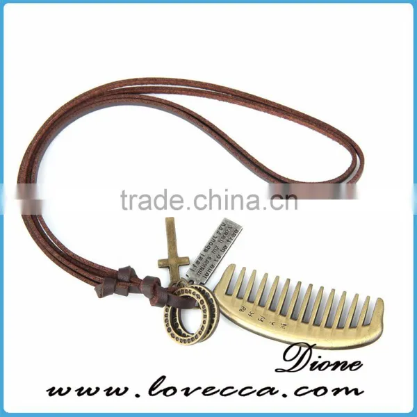 Newest Adjustable Bronze Tone Vintage Leather Pendant Necklace photo-6