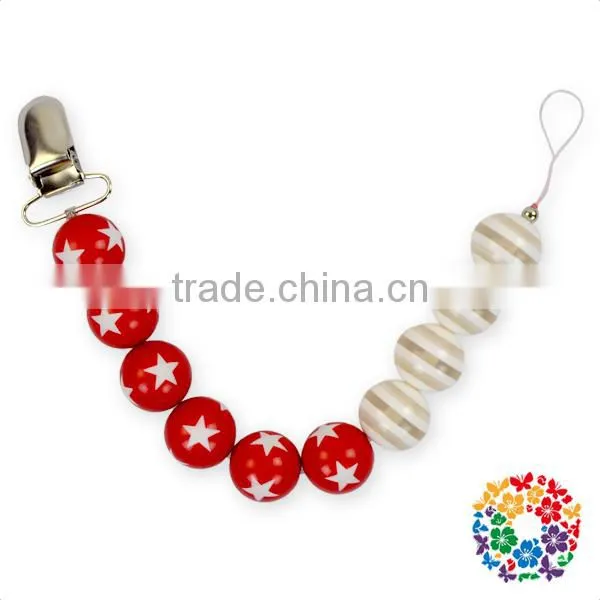 Latest Design Bubble Gum Pink White Beads Baby Metal Pacifier Clips photo-2