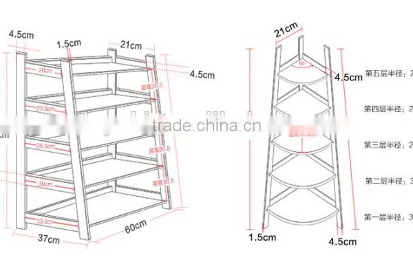 5 Tier Corner Display Wood Leaning Shelf Storage Rack Colorful Shelving Rack Home Furniture Corner Shelf photo-6