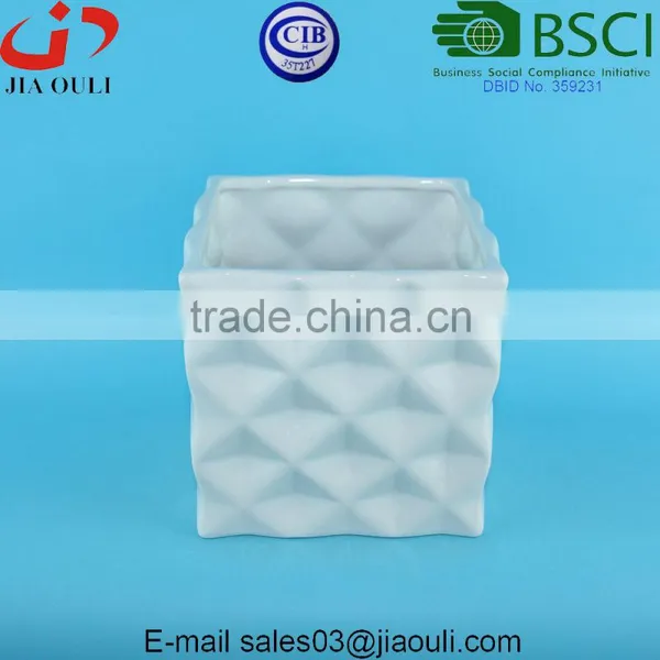 Home and Garden Decorations Dimple Design Glazed Pot Plant White Square Ceramic photo-4