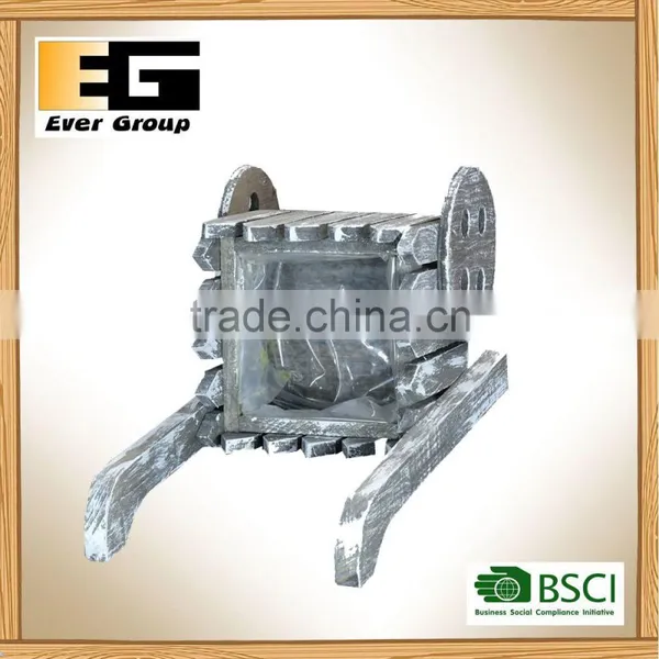 Wood Double Wheel Planter Decor Country Flower Pot Garden Decoration photo-6