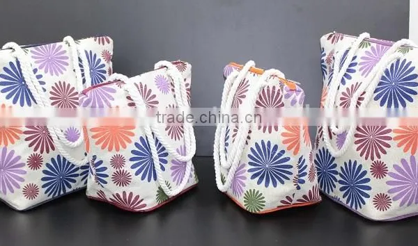 Flora Print Jute Beach Bag With Twisted Rope Handle & With Top Zip Closure photo-2