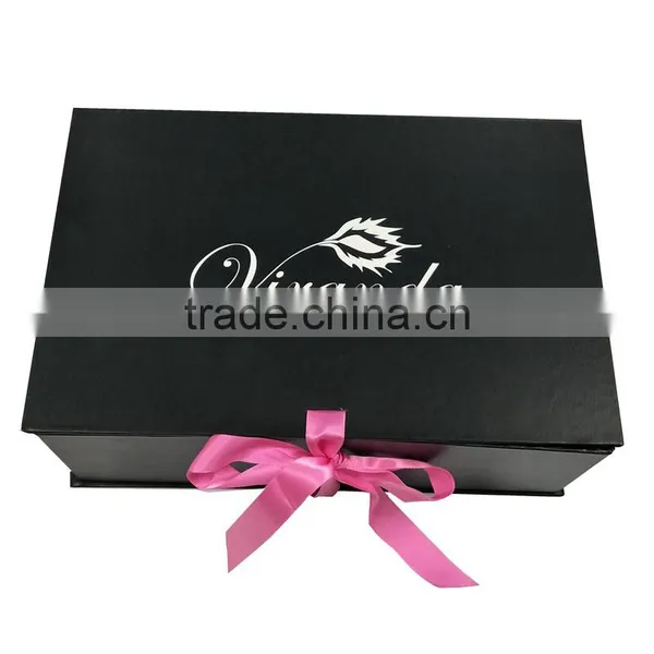 Custom Black Ribbon Closures Rigid Cardboard Collapsible Gift Box for Bra Packaging