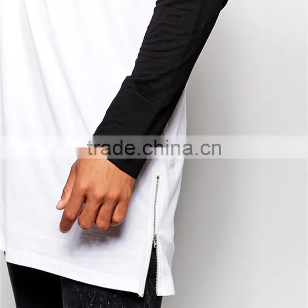 Mens Raglan T Shirt Super Longline Sleeve Zipper T Shirt photo-3