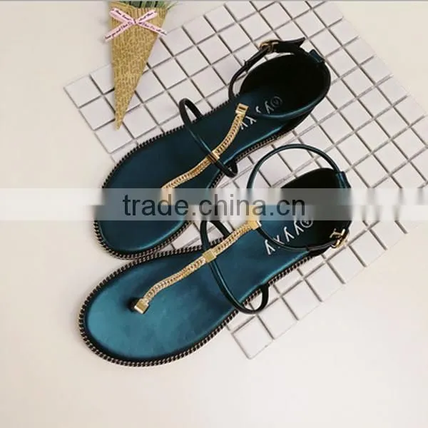 F20008H Fashion Korean Style Buckle Chain Toe Clip Flat Shoes Summer Women Shoes, Beach Sandals photo-4