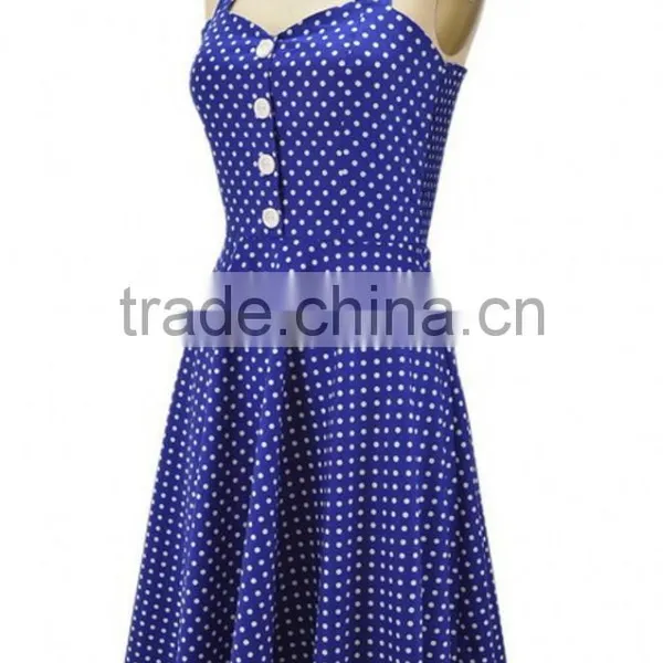 Walson C89149A Lady Rockabilly Halter Dress Whloesale Ladies Vintage Style Polka Dot Halter Neck Rockabilly Dress photo-2