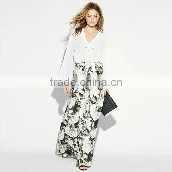 Floral Printed Wide Leg Maxi Pants for Middle Age Woman photo-5