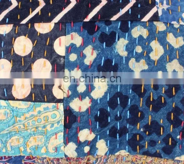 Indian Cotton Handmade Multi Colour Floral Kantha Cushion Cover Kantha Throw Pillow Cover Hand Stitched Kantha Cushion Cover photo-2